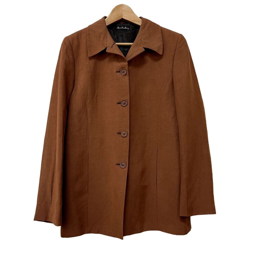 Vintage Ann Freedberg Brown Linen & Silk Button Down Jacket sz 10